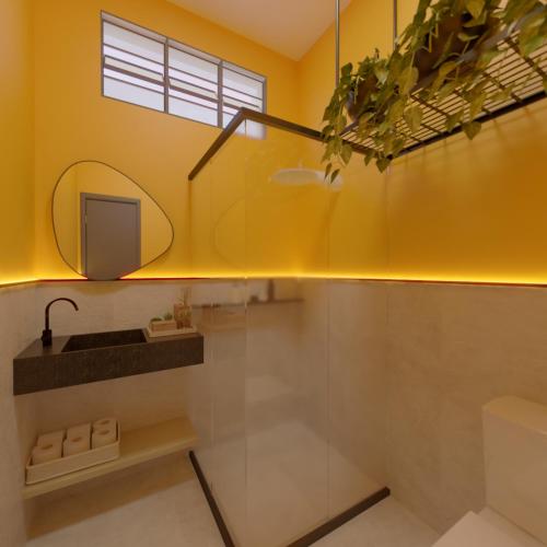 a bathroom with a sink and a mirror at Belô Home & Office in Belo Horizonte