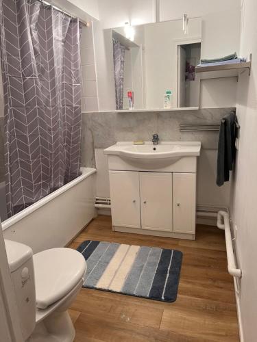 une salle de bain avec un lavabo et des toilettes dans l'établissement Vue Jardin, à Le Chesnay