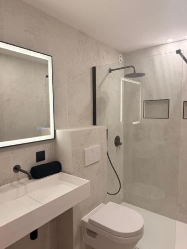 une salle de bain avec une douche, des toilettes et un lavabo dans l'établissement Luxury 2 chambres Center of Cannes - Croisette, à Cannes