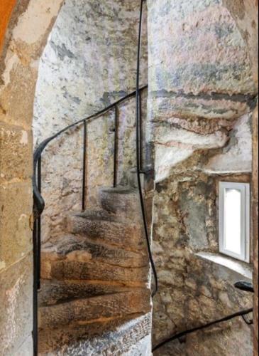 a staircase in a stone wall with a window at Moyvannan Castle on 7 Acres in Roscommon