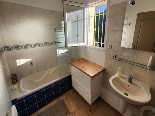 une salle de bain avec un lavabo et une baignoire et un lavabo dans l'établissement Villa in Provence with Private Pool, à Saint-Marcellin-lès-Vaison