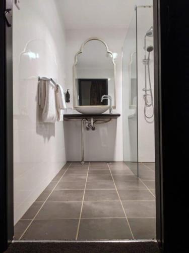 a bathroom with a sink and a mirror at Hotel Etico at Mount Victoria Manor in Mount Victoria
