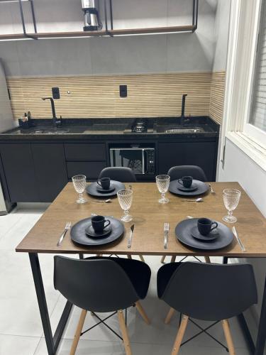 Nhà bếp/bếp nhỏ tại Apartamento Frente a Praia do Embare Santos 2