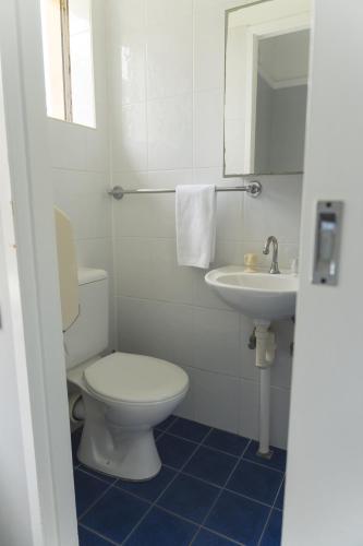 a bathroom with a toilet and a sink at Manly Bunkhouse in Sydney