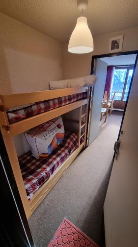 une chambre avec lits superposés dans une pièce dans l'établissement Studio Vue Montagne, Skis aux pieds, Garage inclus, à Samoëns