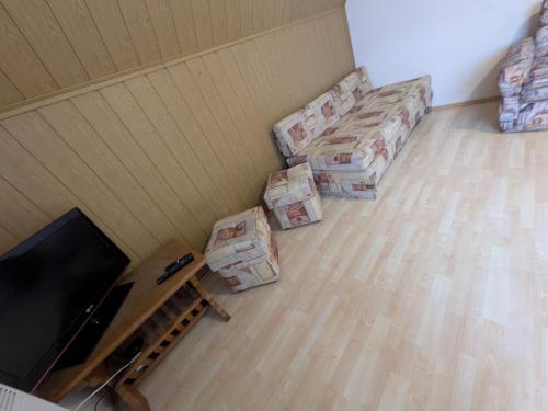 salon z dwoma krzesłami i telewizorem w obiekcie Apartament Rita w mieście Godziszka