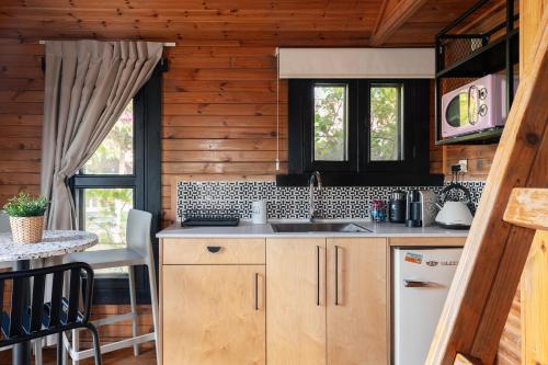 a kitchen with a sink and a counter top at ווילו בערבה in ‘En Yahav
