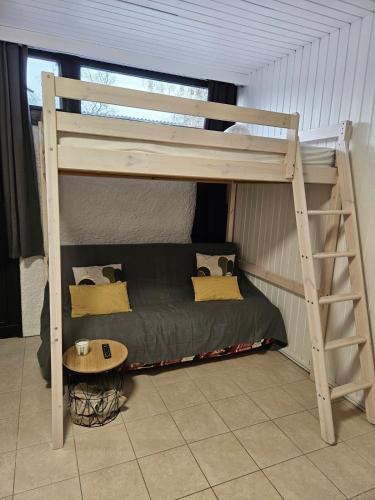 Ce lit superposé se trouve dans un dortoir doté d'une échelle et d'un lit. dans l'établissement Studio proche du Futuroscope, à Chasseneuil du poitou, à Chasseneuil-du-Poitou