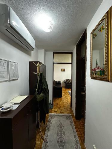a room with a desk and a hallway with a hallway at TAMARIS Apartment in Subotica