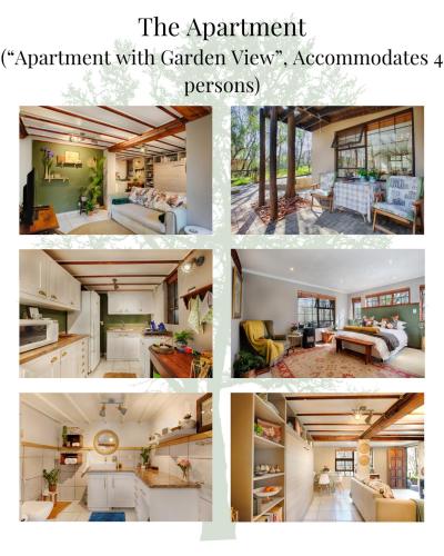 a collage of four pictures of a living room at Elsewhere Treehouse and Apartment on the River in Muldersdrift