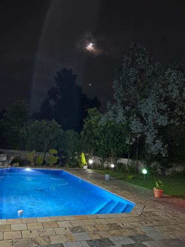 a swimming pool in a yard at night at Lumini Gardens in Mthatha