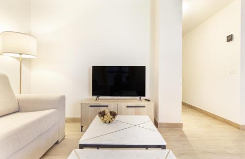 a living room with a couch and a tv at Antonio Lopez en Madrid in Madrid