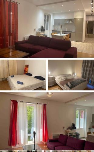two pictures of a living room and a bedroom at Jasmine in Bellegarde-sur-Valserine