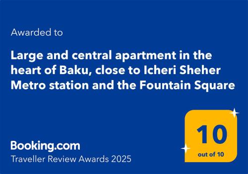 Large and central apartment in the heart of Baku, close to Icheri Sheher Metro station and the Fountain Square