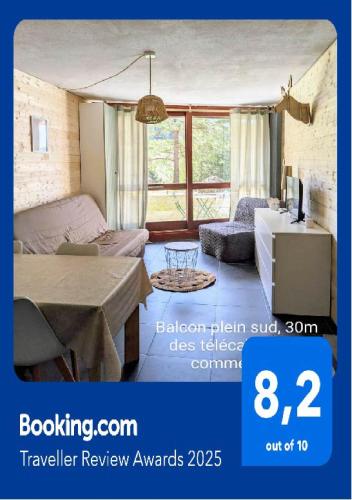 Studio 25m2, 5 pers, 30m des pistes, balcon sud