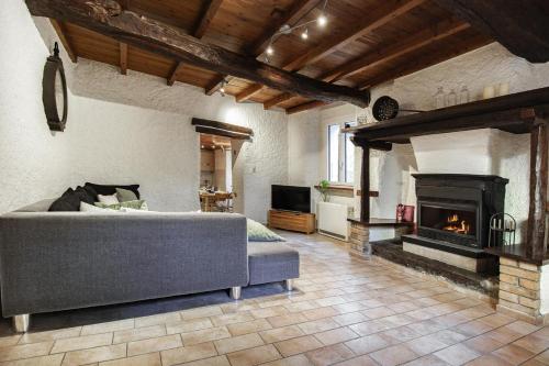 a living room with a couch and a fireplace at Il Rustico in Castel San Pietro