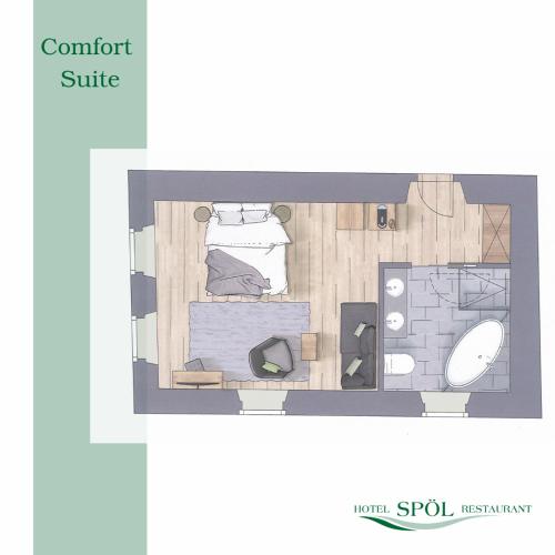 a floor plan of a room with a floorplan at Hotel Spöl Restaurant in Zernez