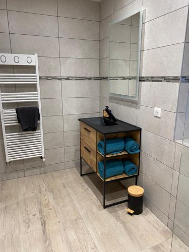 une salle de bain avec un lavabo et un miroir dans l'établissement Marilyn guest room, à Bisten-en-Lorraine