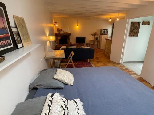 une chambre avec un lit et un salon dans l'établissement Studio 40m2 Antony, à Antony