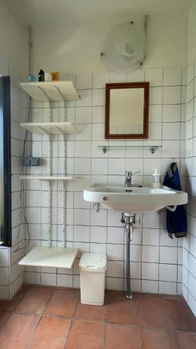 une salle de bain avec un lavabo et un miroir dans l'établissement La Buse, à Saint-Jean-Saint-Gervais