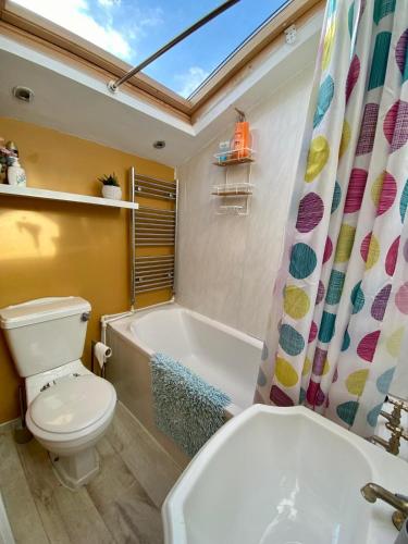 a bathroom with a toilet and a bath tub at Spacious room, close to city centre in Walker Gate