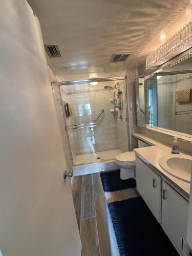 サラソタにあるWater Front Condo - Lido Beachのトイレ、洗面台、鏡のあるバスルーム