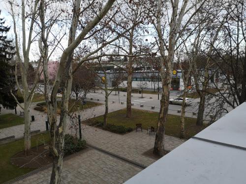 a view of a park with trees and a street at City Apartments Dabas in Dabas