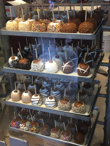 a display case filled with lots of different types of donuts at Linotte Chaumière des Marionnettes in La Chapelle-des-Marais