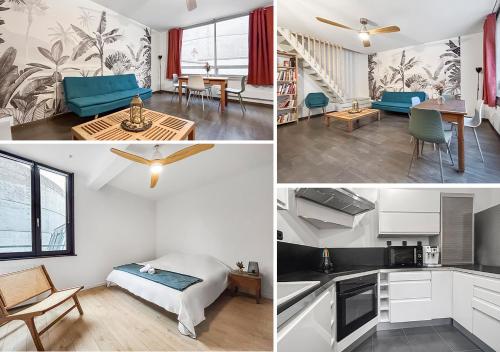 un collage de photos d'une cuisine et d'un salon dans l'établissement Charmant Duplex Hyper Centre Nancy, à Nancy