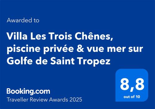 Capture d'écran d'un téléphone portable avec écran bleu dans l'établissement Villa Les Trois Chênes, piscine privée & vue mer sur Golfe de Saint Tropez, aux Issambres