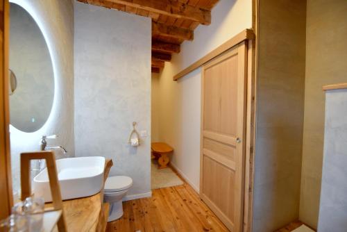 a bathroom with a white toilet and a sink at Maison de village wifi - parking et jardin privé in Grésy-sur-Isère
