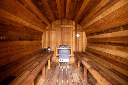 an inside view of a wooden sauna at Southview Spa Windermere in Windermere