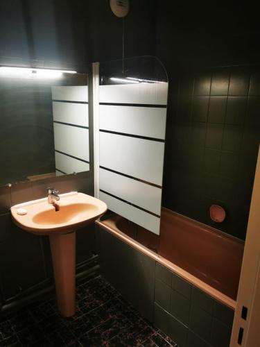 une salle de bain avec un lavabo et un miroir dans l'établissement Chambre simple, à Saint-Ouen-lʼAumône