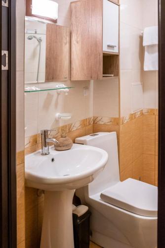 a bathroom with a sink and a toilet at Апартамент Lina View in Tryavna