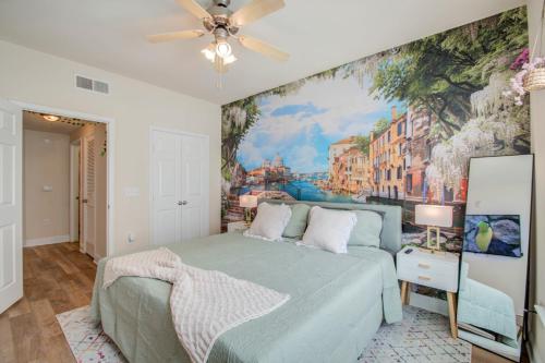 a bedroom with a bed with a painting on the wall at A Taste of Greece -1BR - NRG - MD Anderson - Galleria in Houston
