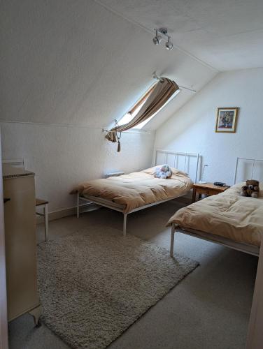 Cette chambre mansardée comprend 2 lits. dans l'établissement House on La Basse Martinais, à Saint-Vran
