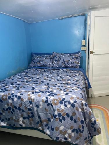 a blue bedroom with a bed with a blue wall at Otra habitación margarita in Mano Juan