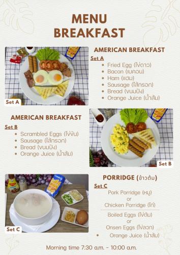 a menu of the meiji breakfast restaurant at The Breton Hotel Media in Bangkok