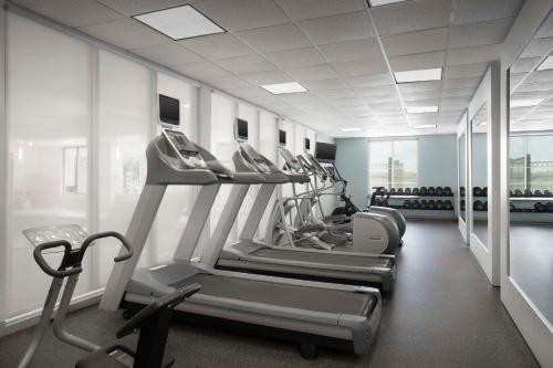 a gym with rows of treadmills and machines at Hilton Garden Inn Granbury in Granbury