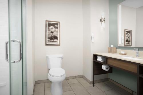 a bathroom with a toilet and a sink at Hilton Garden Inn Granbury in Granbury