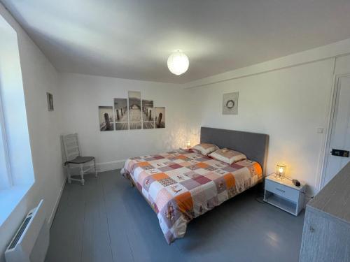 une chambre avec un lit et un lavabo dans l'établissement Gîte du Panda #Beauval #Châteaux, à Selles-sur-Cher