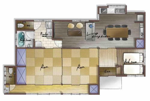 a floor plan of a small house with at ドッグラン付きのプライベート宿伊豆月ヶ瀬修善寺RVillage in Izu