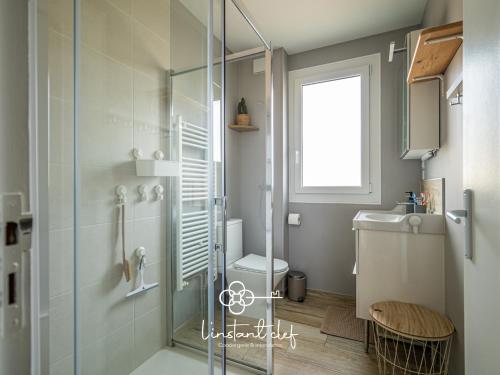 une salle de bain avec une douche, des toilettes et un lavabo dans l'établissement Évasion au Mans - Terrasse & Garage - L'Instant Clef, au Mans