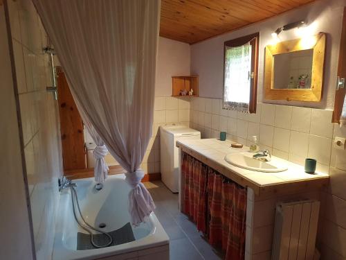 une salle de bain avec une baignoire et un lavabo dans l'établissement Gîte du bout du monde La Bergerie, à Barrême