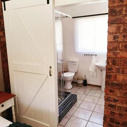 a bathroom with a toilet and a sink at Den-Away Guesthouse Self Catering Middelburg Mpumalanga in Mhluzi