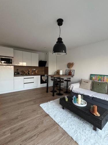 un salon avec un canapé et une table dans l'établissement Le Charmant des Coteaux, Free Parking & Free Wifi, à Toulouse