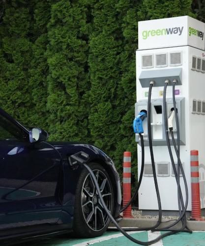 a car is being charged at a greenway hydrogen fueling station at Hotel Soray in Wieliczka