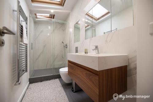 une salle de bain avec un lavabo, une douche et des toilettes dans l'établissement CIA - Saint-Germain Notre Dame, à Paris