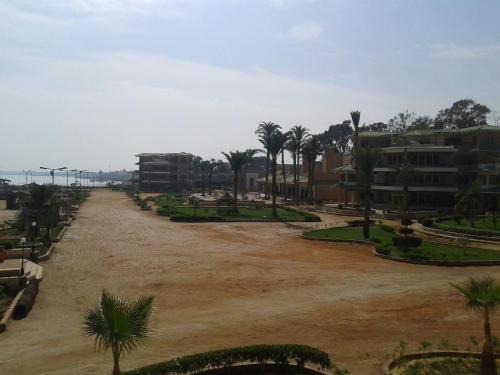 a dirt road with palm trees and buildings at Fanara Apartments Armed Forces in Fayed