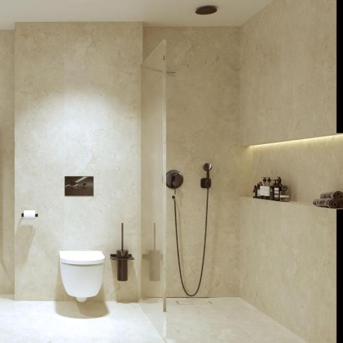 a bathroom with a shower and a toilet in it at Hotel Sumratin in Dubrovnik
